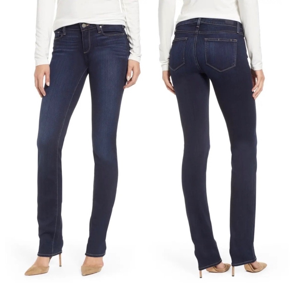 Paige Women's 30 Skyline Straight Jeans Dark Wash Stretch Denim
